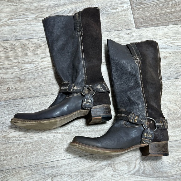 BED STÜ Sz10 boots OPAL Harness Leather/suede Tall Slouchy Western Combat Biker - Picture 1 of 13